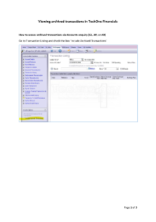 TechOne guide - How to view archived transactions