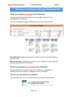 TechOne guide - How to read Summary Level Research Manager Dashboard