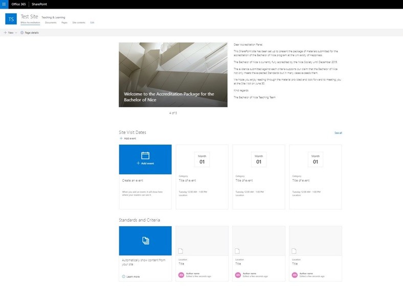 Mock up of SharePoint accreditation site